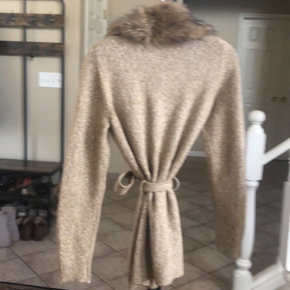 Faux fur collar, Charter Club tie sweater - Picture 3 of 5